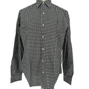 Mens Black Gingham Cotton Long Sleeve Button Up Collared Dress Shirt L Workwear